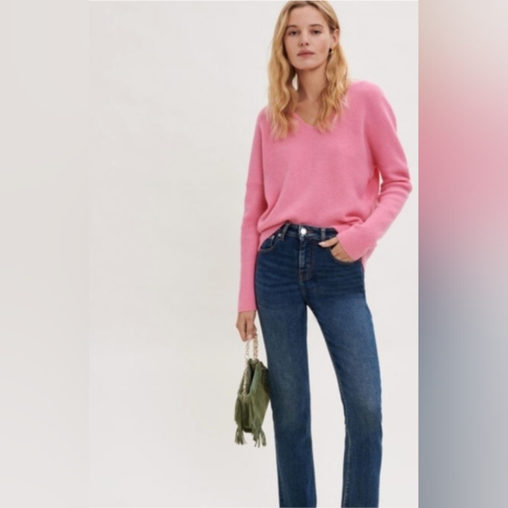 Maje Cashmere V Neck Sweater Pink Size 2 Medium M Knit Rib